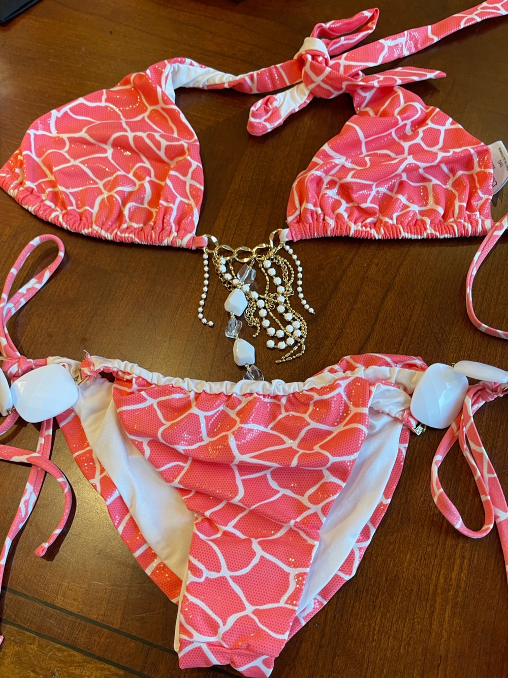 Beach bunny pink mermaid bikini bandeau XS, fringe top M and bottoms M - Picture 4 of 16